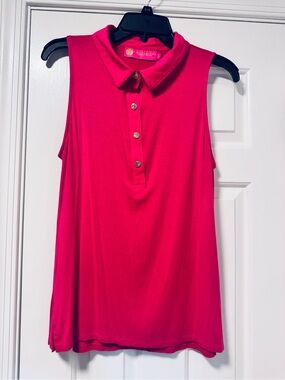 Macbeth Collection by Margaret Josephs Sleeveless Polo Tank in Hot Pink